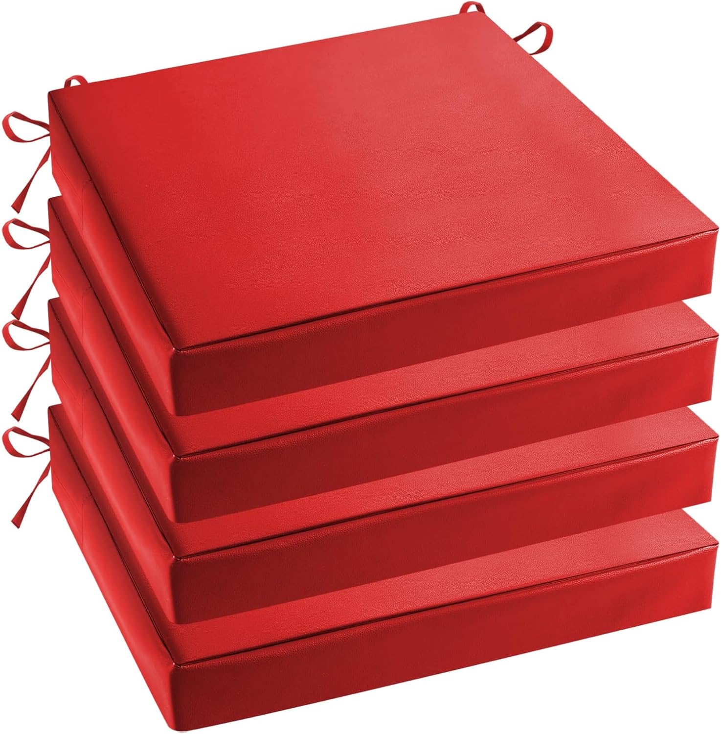 Outdoor Chair Cushions, Waterproof Patio Chair Cushion Set of 2, Square Corner Memory Foam Seat Cushions with Adjustable Ties for Garden, Burgundy, White, 19x19x3 Inch