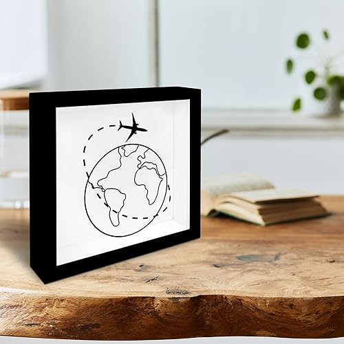 Vista 5 de Marco negro de caja de sombra de viaje de 8 x 8 pulgadas, boceto de mapa global, pantalla de viaje de madera ahorradora de memoria con ranura