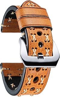 Genuine Leather Watch Strap Crazy-horse Leather Watch bands Rough Oil Top Grain Leather Bands Handmade X-shape Route Leather Watch Straps for Men Women Black Silver Buckle 20/22/24/26mm