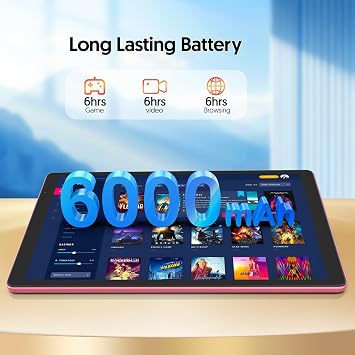 BAKEN 10 Inch Tablet, Android 12 Tablets, 4(2+2) GB RAM, 32GB ROM, 1280x800 IPS HD Touchscreen, Quad Core Processor, GMS, WiFi 6, 6000mAh Battery, Bluetooth Tablet PC, Dual Camera, Games(Pink)