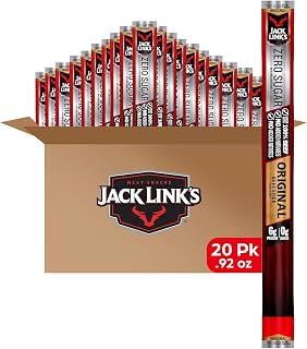 Jack Link's Zero Sugar Original Beef Sticks 20 Pack - 0.92oz High Protein Keto Snacks, 100% Real Beef, 5g Protein
