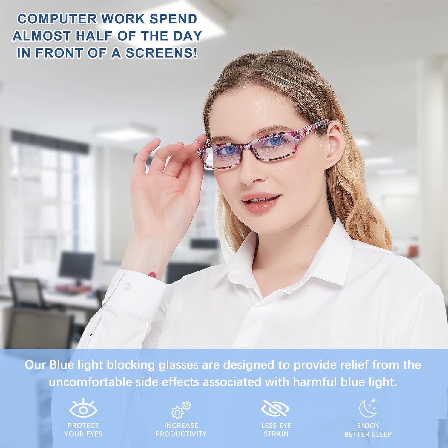 VIDEBLA 5 Pack Computer Reading Glasses Men and Women Anti Eyestrain Blue Light Blocking Glasses for Reading