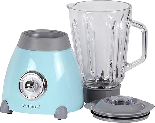 Miniatura 9 de West Bend Blender Retro Style 3 velocidades con tarro de mezcla de vidrio de 48 oz y hoja de acero inoxidable, 500 vatios, azul