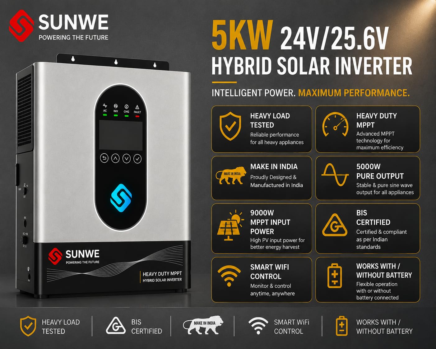 5KW Hybrid Solar Inverter - Batteryless & WiFi -3