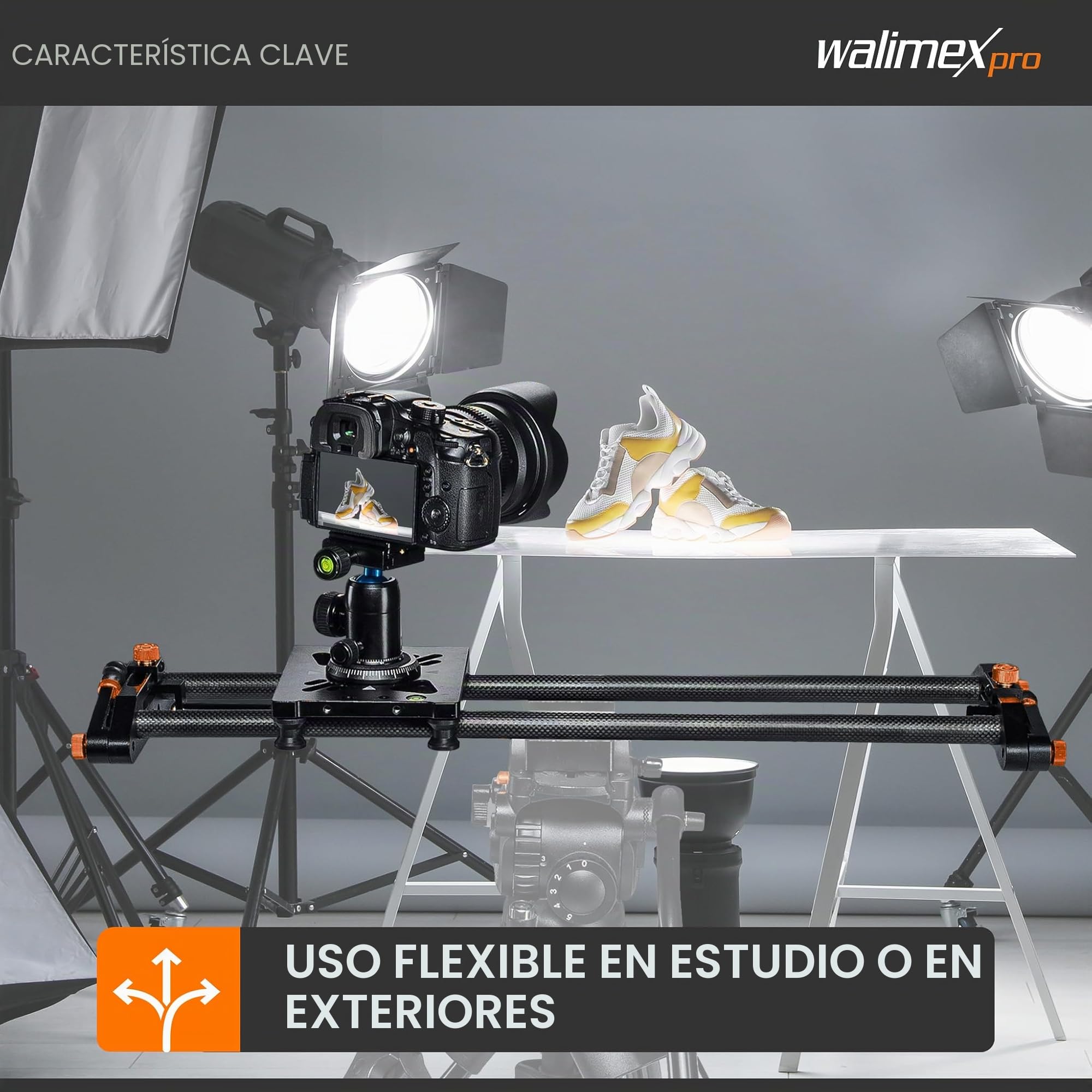 Walimex Pro Slider de vídeo Carbon Pro - 50 cm, Movimientos Suaves, Incluye Bolsa de Transporte y Nivel de Burbuja, Color Negro