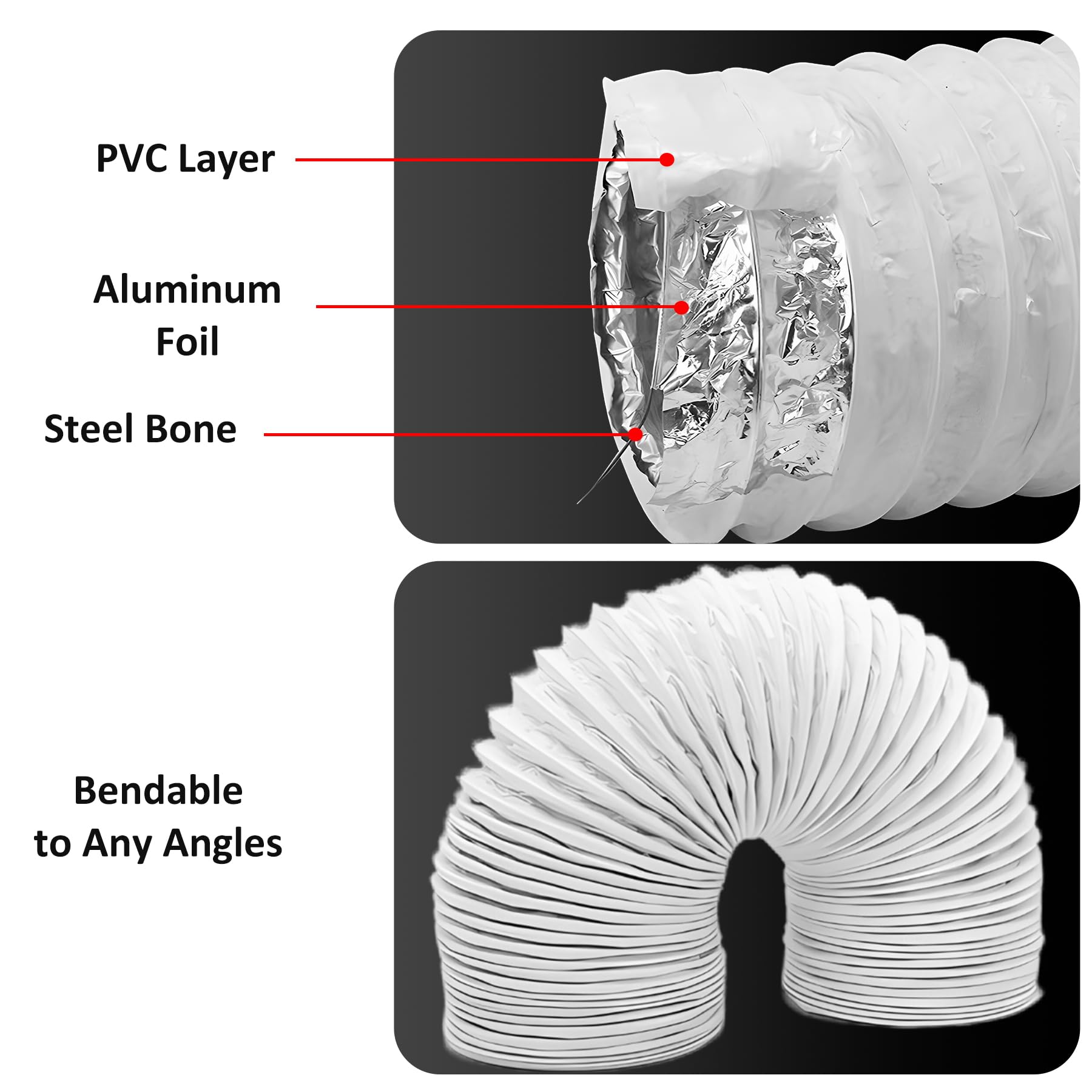 Moonjor - Tubo di ventilazione flessibile in alluminio, 100 mm, 2 metri, colore: bianco