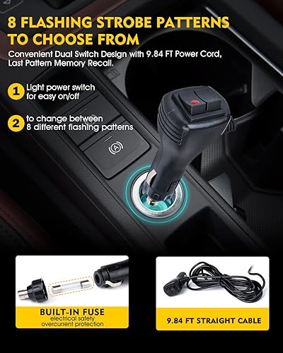 Miniatura 6 de LUMENIX Luz LED roja de baliza en la azotea, magnética  Montaje de tornillo giratorio estroboscópico luces de policía intermitentes de seguridad