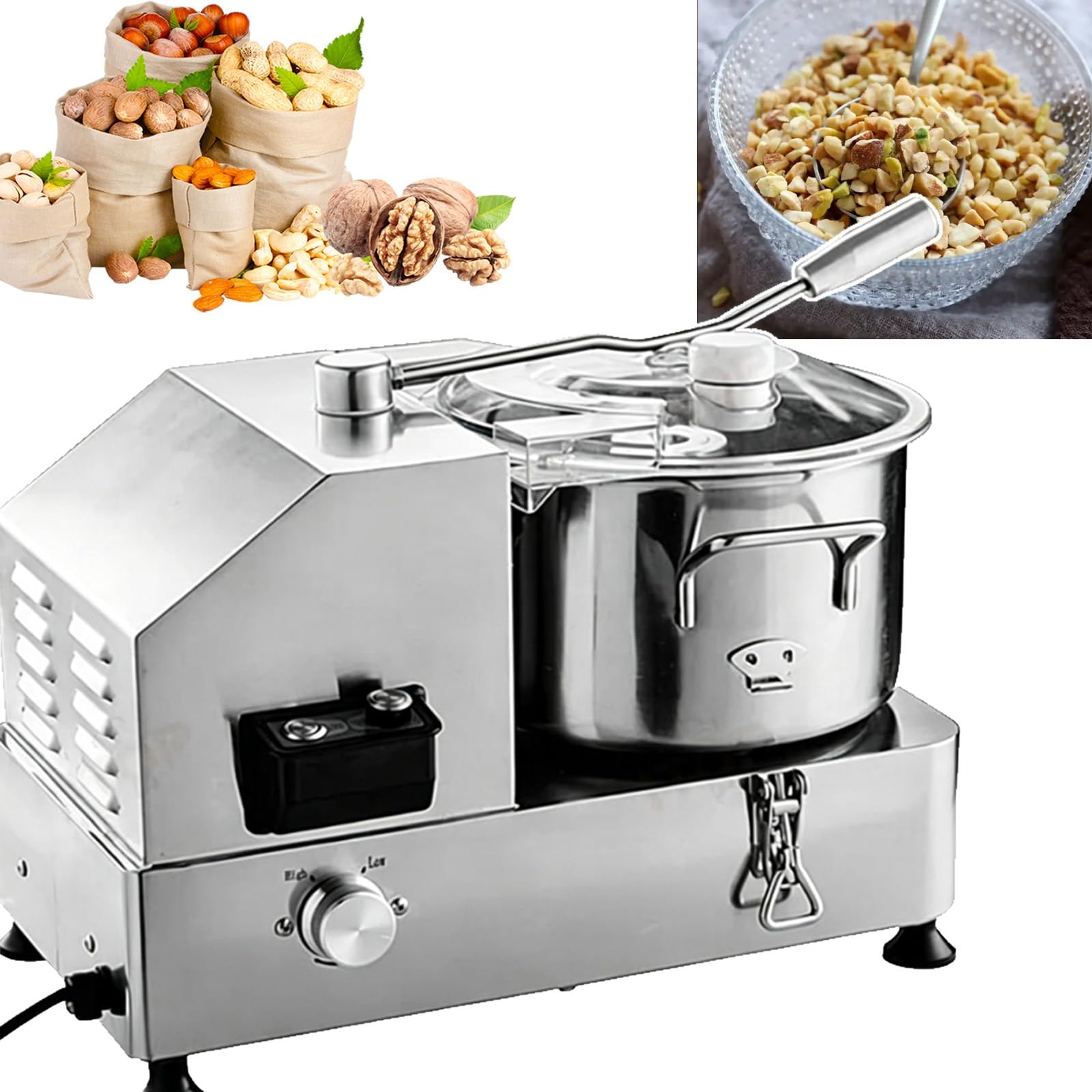 Procesador de alimentos comercial de 6 L, 1800 W, picador eléctrico para carne, verduras, frutas, frutos secos, granos, hielo, acero inoxidable, 1000-2500 RPM, electrodoméstico de cocina