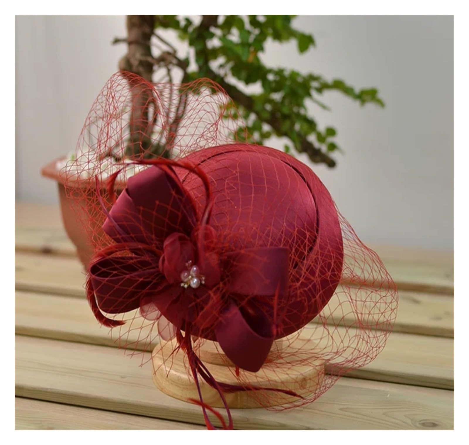 UALXPAO Wedding Hats Bow Knot Flower Bridal Hat Weddings For Bride Cap Church Womens Party Headwear for Tea Party,Weddings(Red)