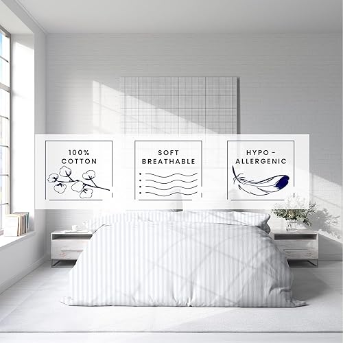 Miniatura 5 de Kotton Culture - Funda de edredón a rayas, 100% algodón egipcio, con cremallera y lazos en las esquinas, para todas las estaciones, tejido suave de