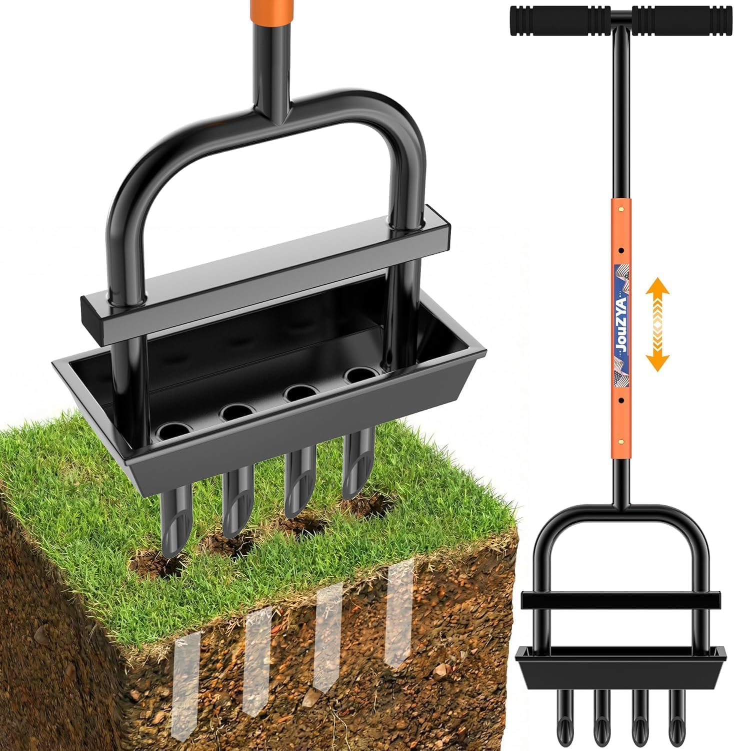 Photo 1 of Updated Lawn Aerator Tool with Soil Core Collection Tray, Lawn Core Aerator Lawn Tool with 4 Tines Manual Grass Aerator, Spike Lawn Coring Aerator for Yard Lawn Aeration Soil Loosening, Coral