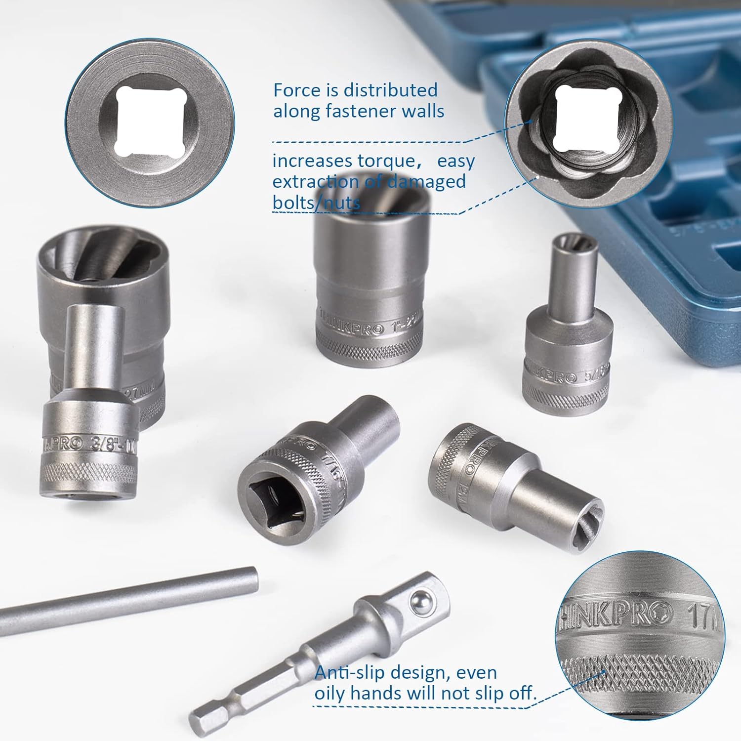 Bolt Extractor Set,17 Piece Wheel Lock Removal Kit,Lug Nut Extractor Set 1/2 Inch Drive,Lug Nut Remover for Removing Damaged, Frozen, Rusted, Rounded-Off Bolts, Nuts & Screws