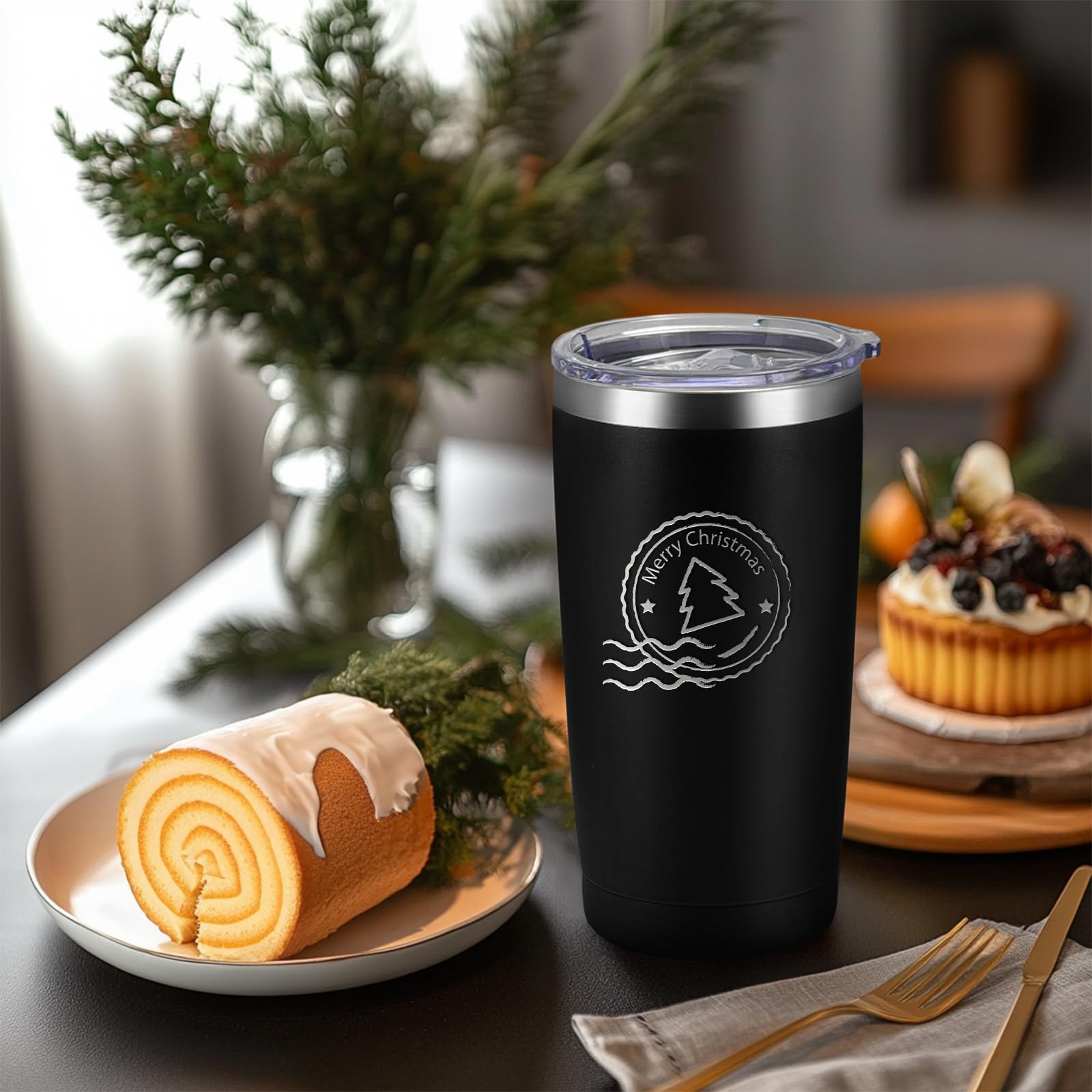 YOUKE OLA 20 Stück Edelstahlbecher, isoliert, Vakuum-Reisebecher, pulverbeschichtet, Kaffeebecher, Geschenk für Lasergravur, 590 ml, Schwarz