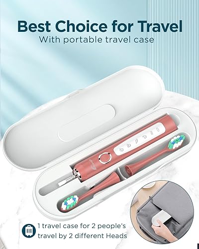 Miniatura 82 de Rtauys - Cepillo de dientes eléctrico y sónico M5 para adultos y adolescentes, con 8 cabezales de cepillo, de alta potencia, con estuche de viaje, 3