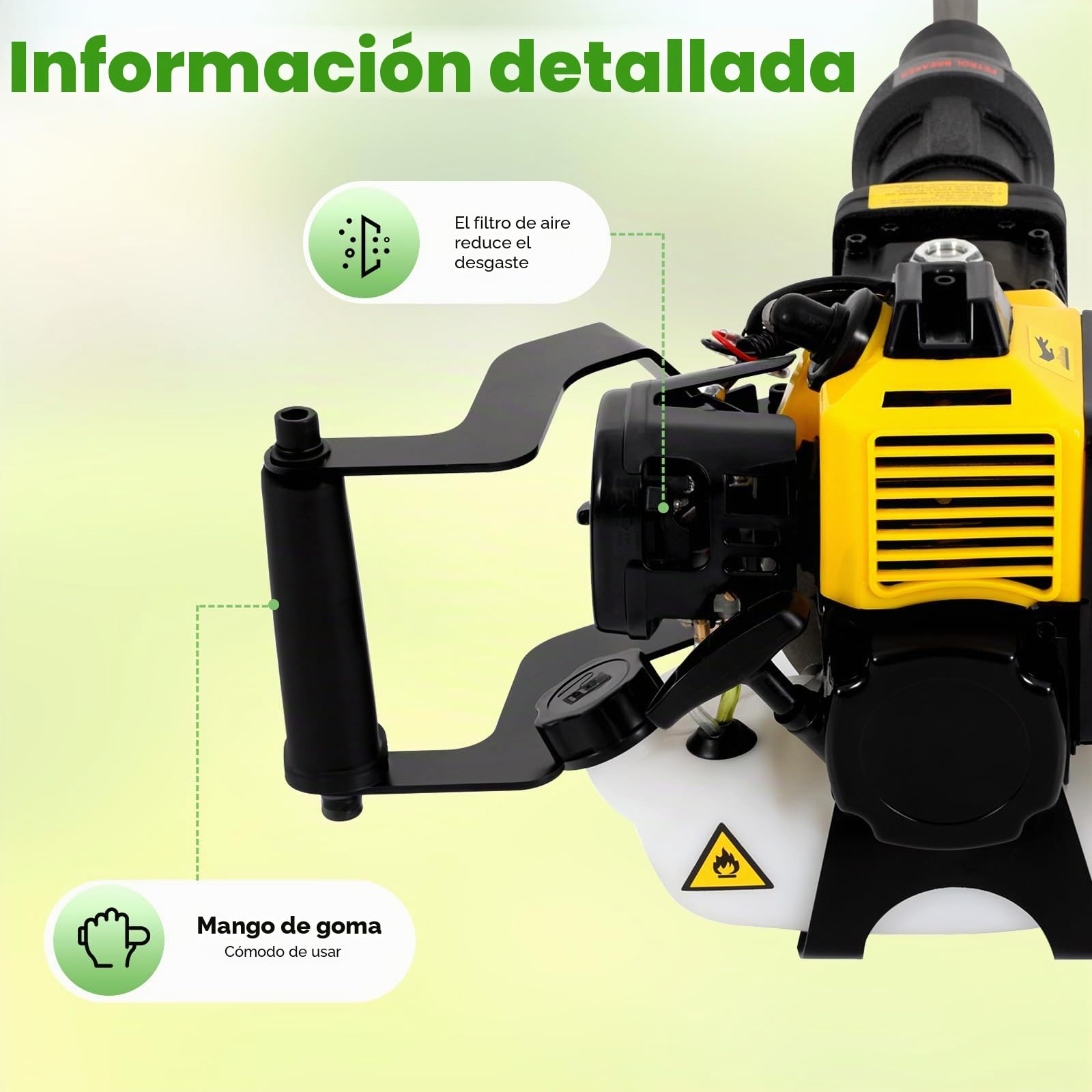 Excavadora para árbol de jardín, 2 tiempos, 52 cc, 1,9 kW, gasolina, excavadora de gasolina, excavadora de árbol de jardín con broca de 290 mm