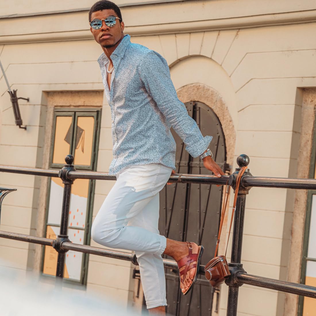 Harssidanzar Sandalias para hombre,verano cómodas ajustables con correa en el tobillo sandalias planas para hombre KM218EU