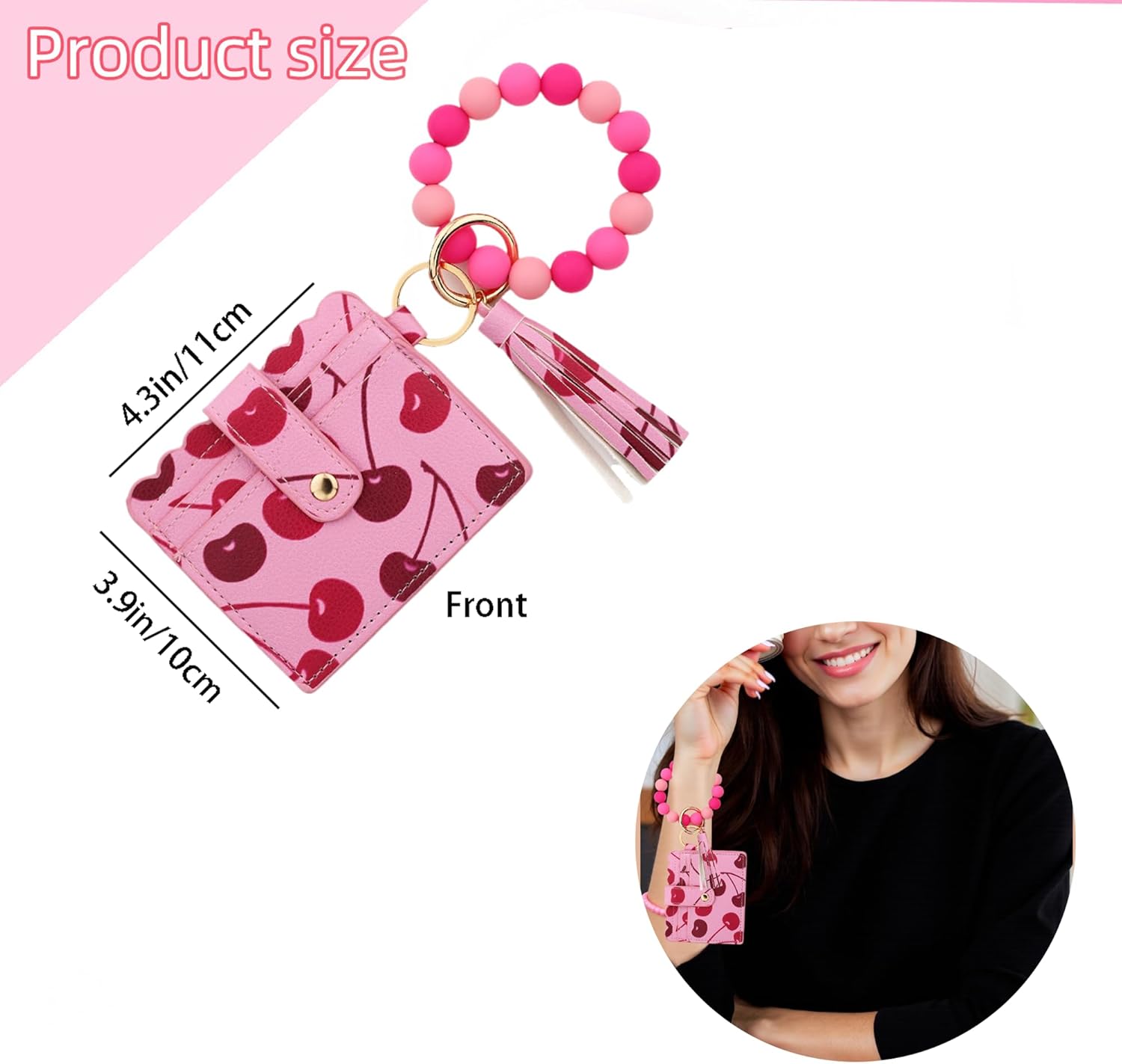 Printed Pattern Wristlet Keychain Wallet for Women Boho Credit Card Holder Aesthetic Bracelet Silicone Beaded Coin Purse (E) - Image 7