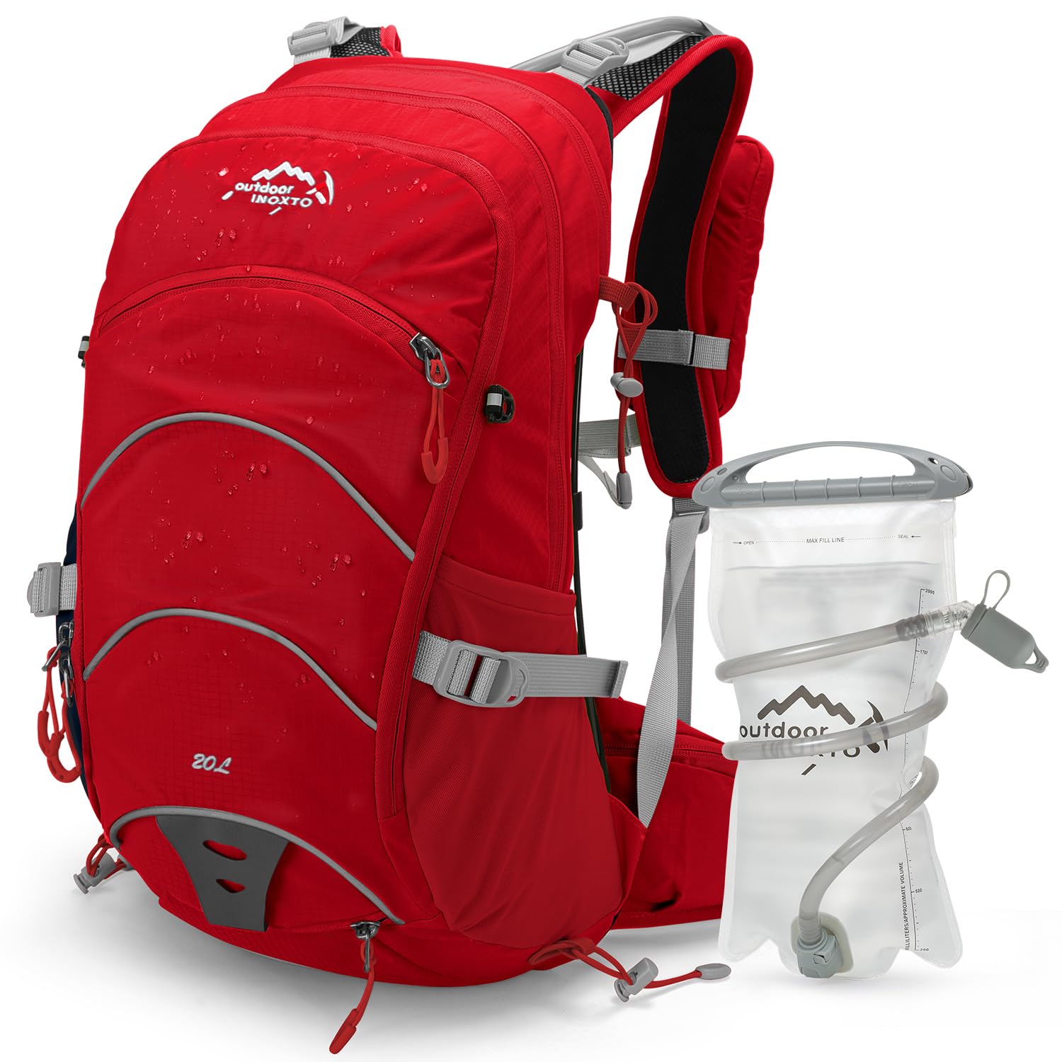 IX INOXTO 20L Hydration Backpack, Waterproof Hiking Internal Frame Backpacks with 2L Hydration Water Bladder and Rain Cover for Men, Lightweight Travel Daypack for Cycling,Camping,Ski (red)