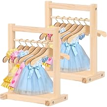 2Pack Dolls Garment Rack,Wooden Mini Clothes Rack with 12Pcs Hangers,Small Dolls Clothes Hanger Set,Doll Wardrobe Display and Drying Stand,Garment Closet Furniture Accessories for Dollhouse