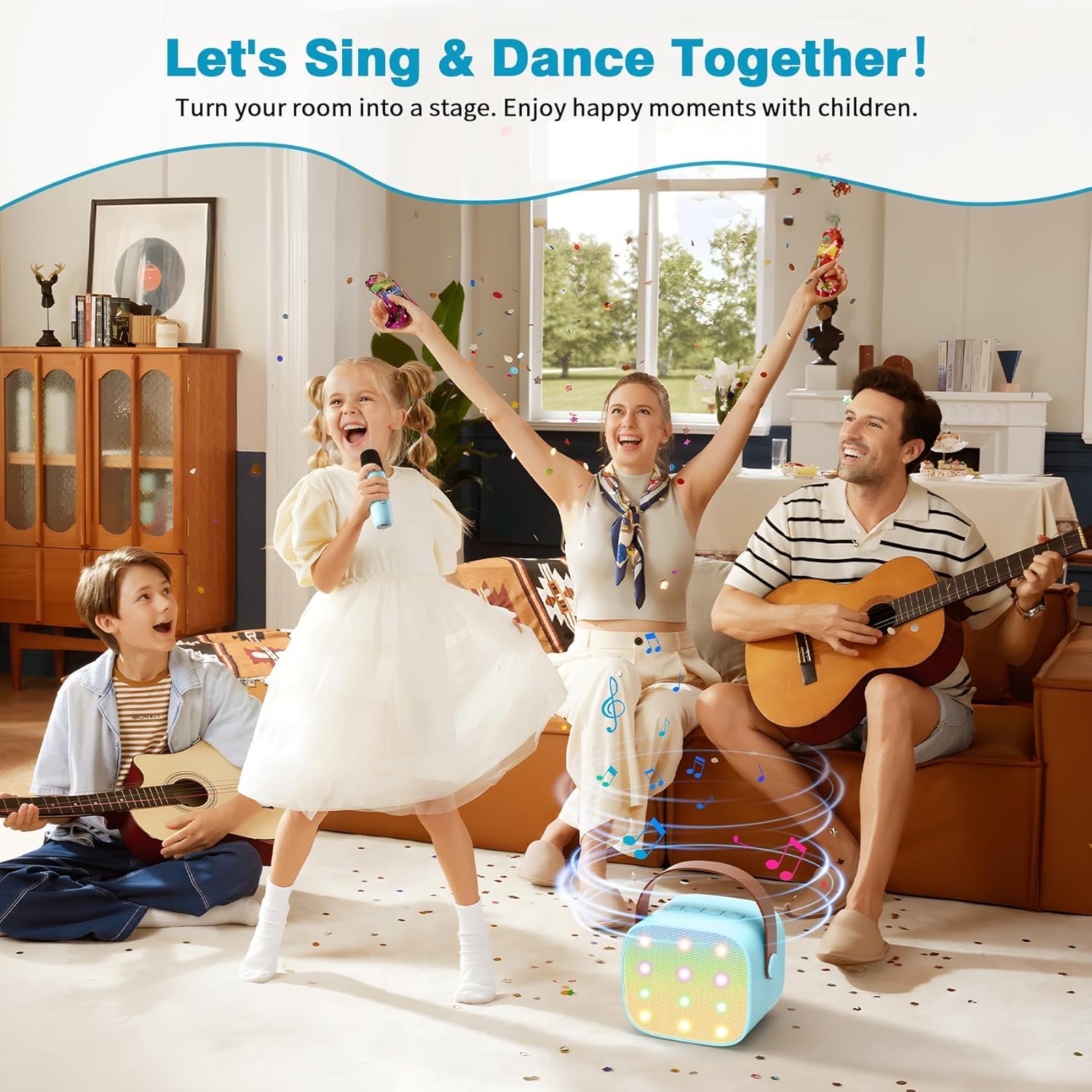 Mini Karaoke Bluetooth Bambini con 2 Microfoni Wireless, Portatile Regalo Compleanno 3-12+ Anni (blu)