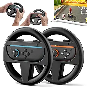 Steering Wheel for Nintendo Switch 2 Joy Con (2025), Switch 2 Racing Wheel for Mario Kart World & 8 Deluxe, NS2 Racing Games Accessories with Ergonomic Design and Easy to Install - 2 Packs Black