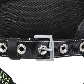 Peakworks Fall Protection Full Body Safety Harness with Positioning Belt, Padded Lumbar Support, Back & Side D-Rings, Grommet Leg Buckles, Hi Vis Green/Black, Small, V8255211