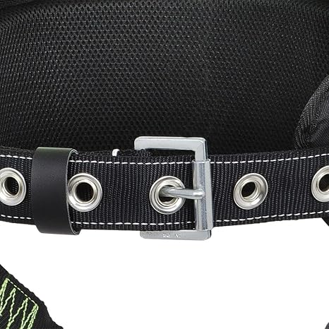 Peakworks Fall Protection Full Body Safety Harness with Positioning Belt, Padded Lumbar Support, Back & Side D-Rings, Grommet Leg Buckles, Hi Vis Green/Black, Small, V8255211