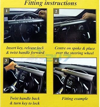 Milenco High Security Silver Car Steering Wheel Lock Design Sold Secure Gold Approved Car Van Anti Theft High Visibility Metal Wheel Lock with 4Tress Non Slip Car Dash Mat (4T-ML-0505)