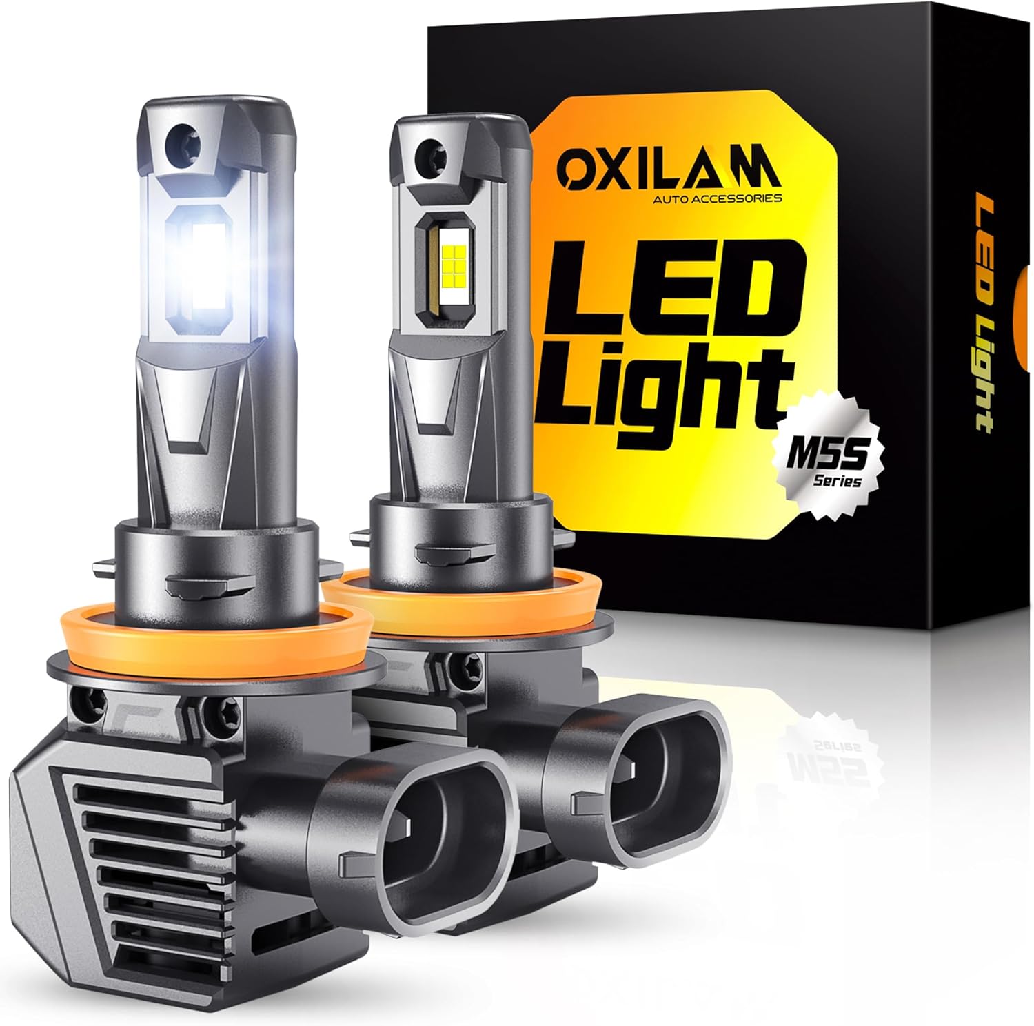 OXILAM H11 LED Light Bulb, 70,000LM 1300% Brightness 6500K White, 60,000Hrs Lifespan, 3MIN Direct Plug, IP68, Anti-Flicker H16 LED Light Compatible with Cars Trucks SUVs, Pack of 2