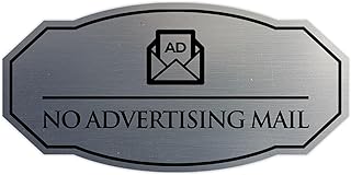 Signs ByLITA Victorian No Advertising Mail Durable ABS Plastic | Laser Engraved | Easy Installation | Elegant Design Sign (Brushed Silver) - Medium