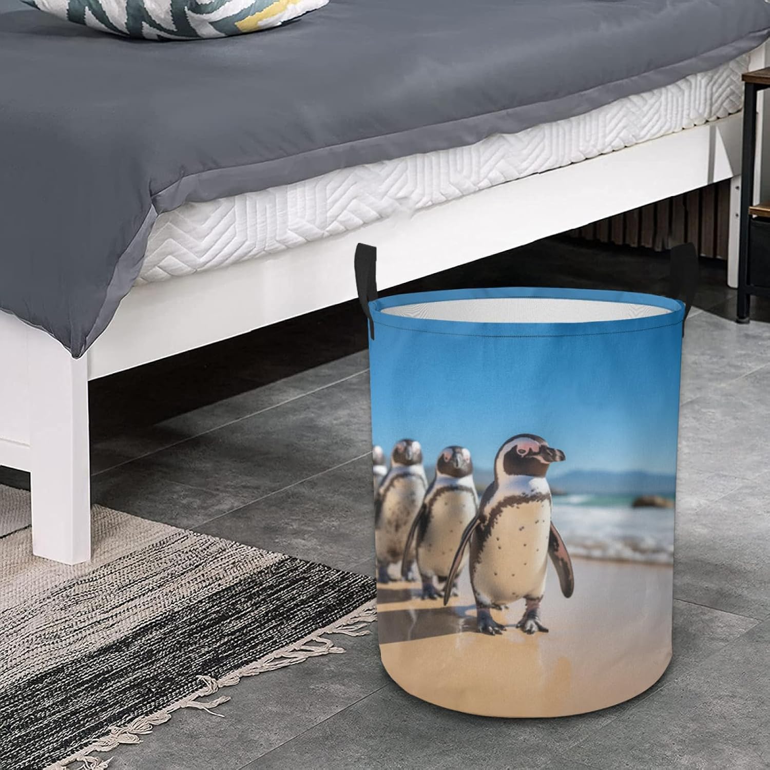 African Penguins Walking On A Beach Waterproof Foldable Storage Bin, Dirty Clothes Laundry Basket, Canvas Organizer Basket for Laundry Hamper, Toy Bins, Gift Baskets, Bedroom, Clothes, Kids Hamper