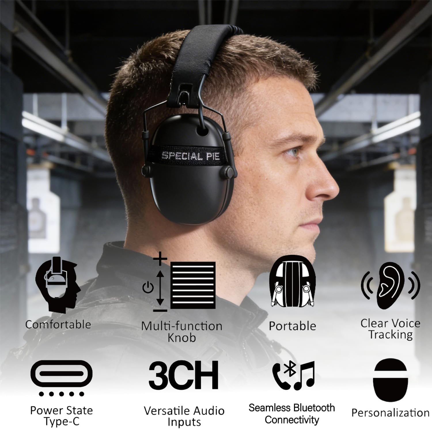 TACTIC STAR Electronic Shooting & Hunting Ear Protection with Sound Amplification, NRR 27dB Noise Cancelling Hearing Protection with Rechargeable Battery for Gun Range