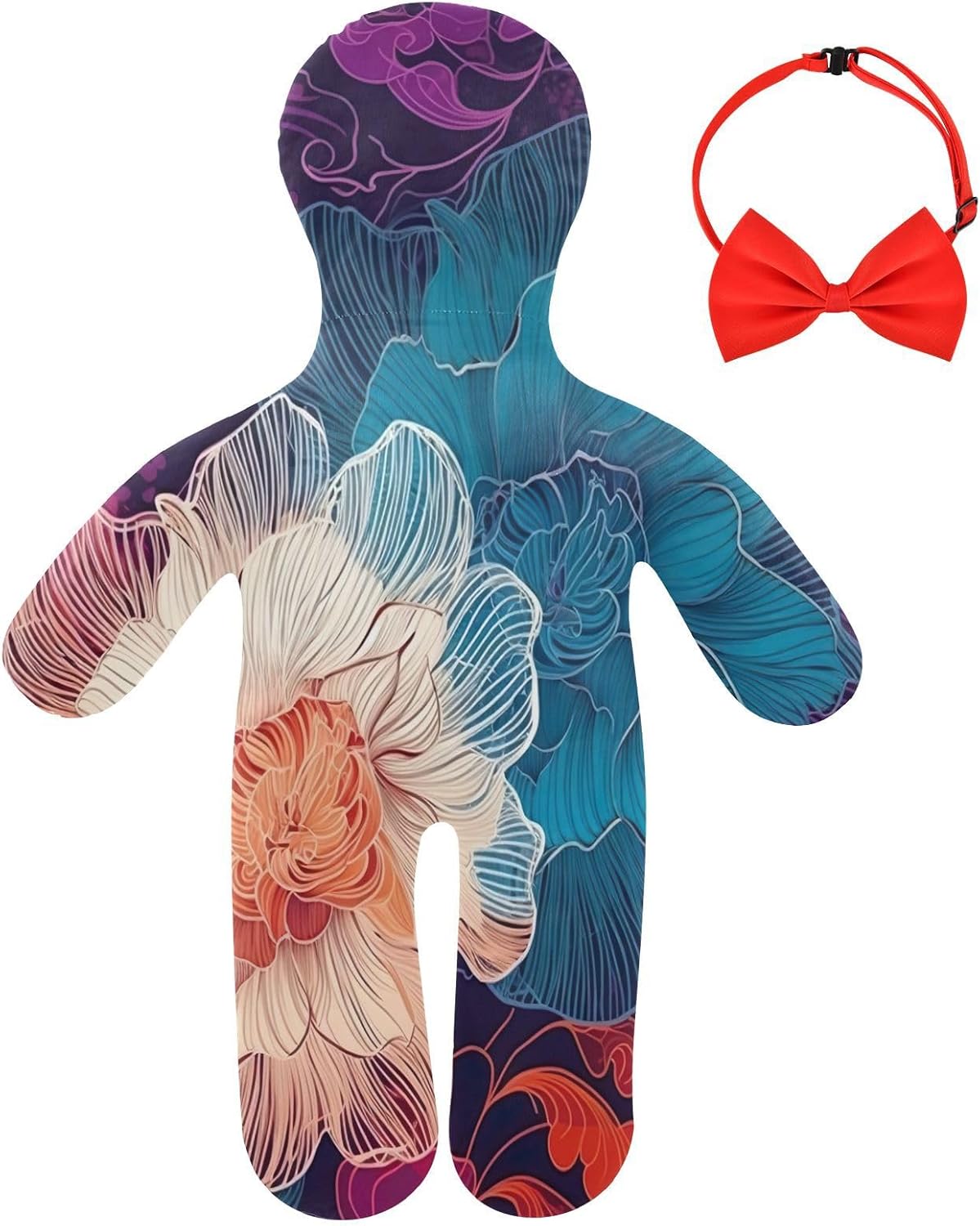 Colorful Line Flower Human-Shaped Pillow Soft Body Pillows Washable Velvet Pillows for Anxiety Relief Sleeping Cuddling & Support