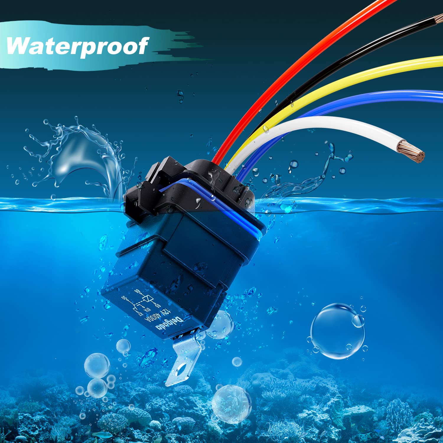 Delgada 40/30 Amp Relay 12V Waterproof Automobile Relay 5 PIN SPDT with Harness Socket Set 14 AWG Copper Wires for Boat Truck Motorcycle