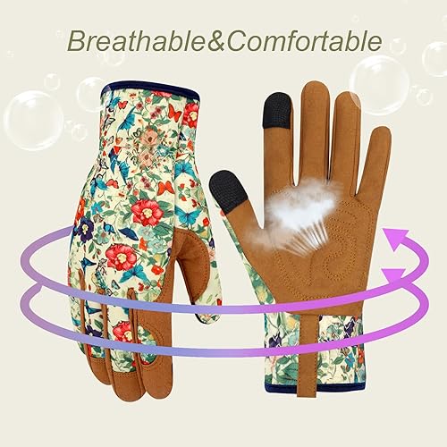 Miniatura 4 de Guantes de jardinería de cuero para mujer, guantes de jardín a prueba de espinas, guantes de trabajo para pantalla táctil, regalos