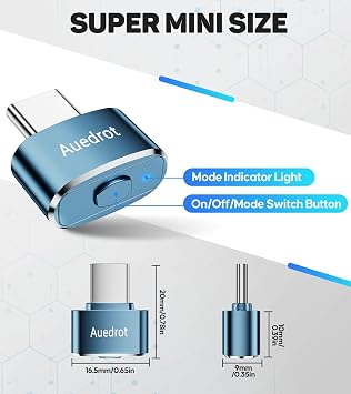 AUEDROT Mouse Jiggler USB-C Undetectable Mouse Jiggler Type C Mover with Switch Button, Automatic Wiggler with 2 Jiggle Modes, Plug & Play, Keep Computer/Laptop Awake, Blue