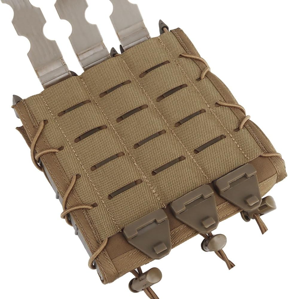 Extended Triple 9mm Magazine Holster,Tactical MOLLE Quick Pull Pistol Magazine Pouch, SMG PALS Malice Clip for .45/ MP5/ MP7