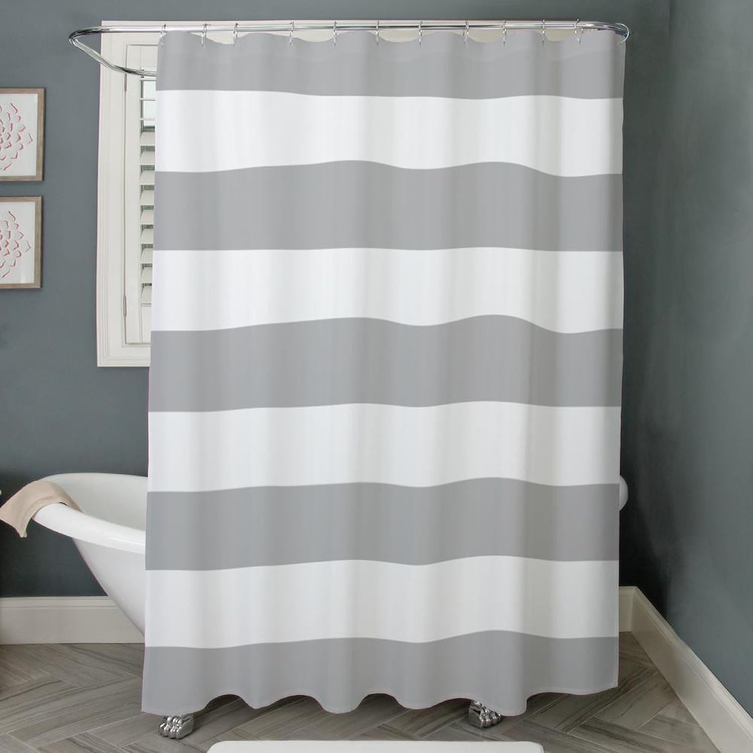 CafePress Grey and White Stripe Decorative Fabric Shower Curtain