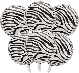 22 Inch Pack of 6 Zebra Balloons Big Zebra Print Animal Balloons for Birthday Party Decorations 4D Black and White Print Inflatable Foil Balloons for Wild Party Kids Girls Boys Adults Birthday