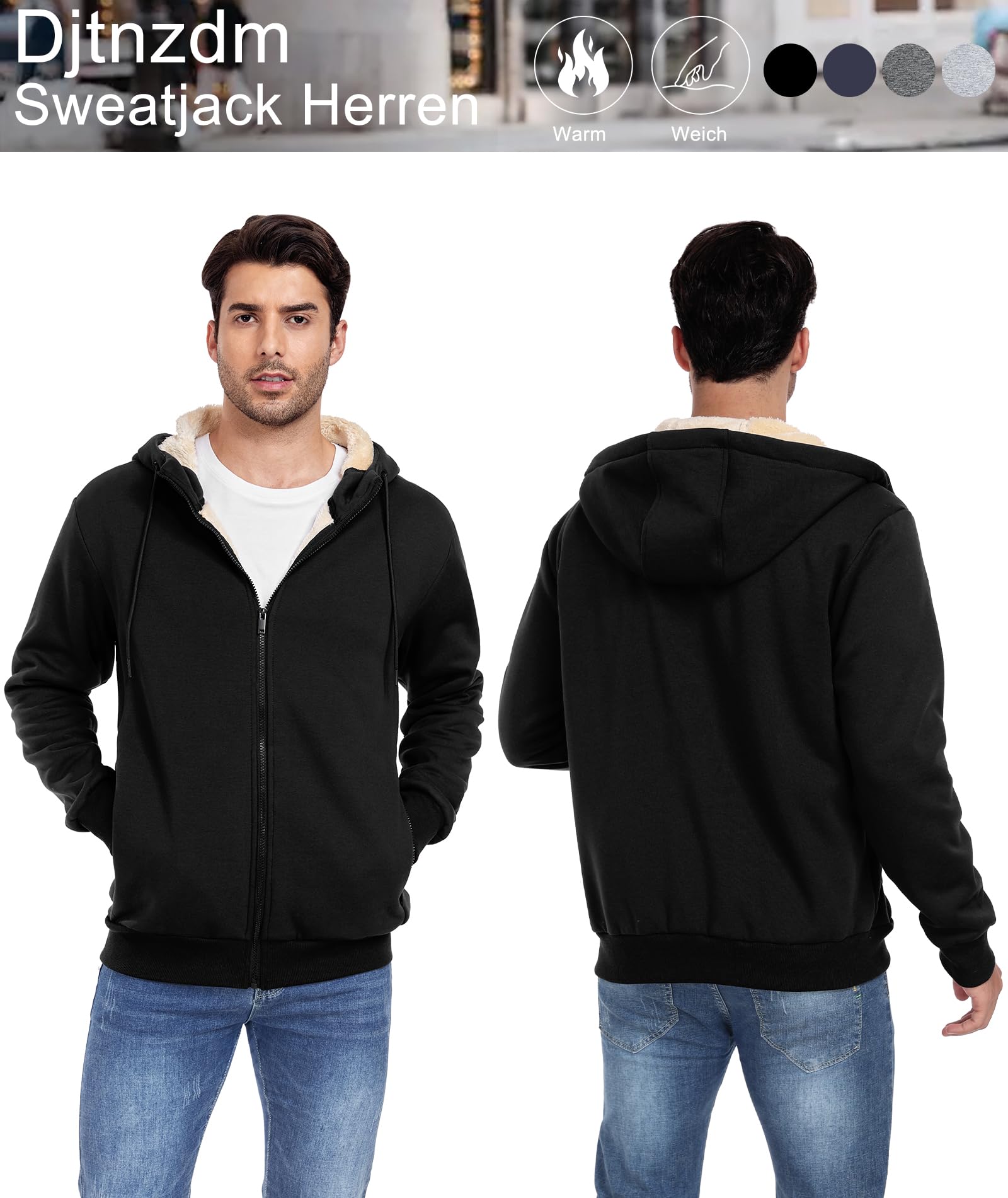 Djtnzdm Felpa con Cappuccio e Zip Uomo Inverno Felpa in Pile Caldo Casual Hoodie con Cerniera Uomo Tasche Giacca Termica con Zip