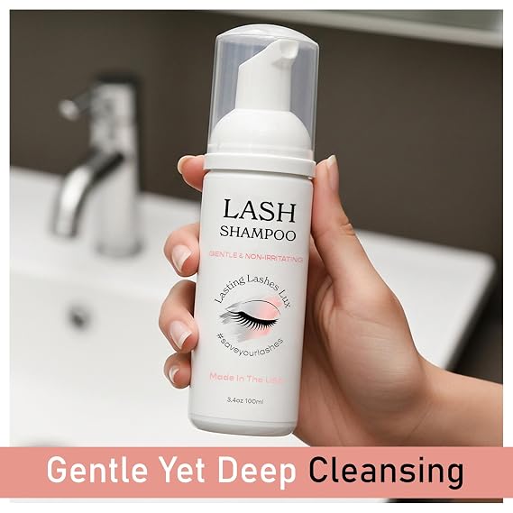 Lash Shampoo for Eyelash Extensions Pro Lash Cleanser & Daily Extension Care - Gentle Wash for Sensitive Eyes - Paraben-Free, Sulphate-Free, pH-balanced - Made in USA, 100ml 3.4oz