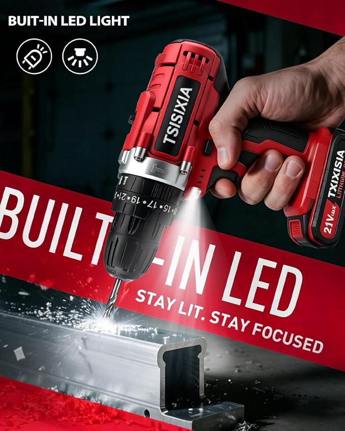 Taladro Inalámbrico Tsisixia 21V 45Nm con Maletín y Accesorios miniatura 7