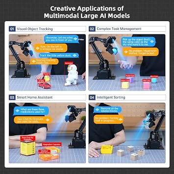 Hiwonder AI Robotic Arm Kit Imitation Learning VLA Model Development Embodied AI 6DOF Full Metal Robot Arm with Large AI Models K230 AI Vision Voice Control Scene Understanding, NexArm Advanced Kit