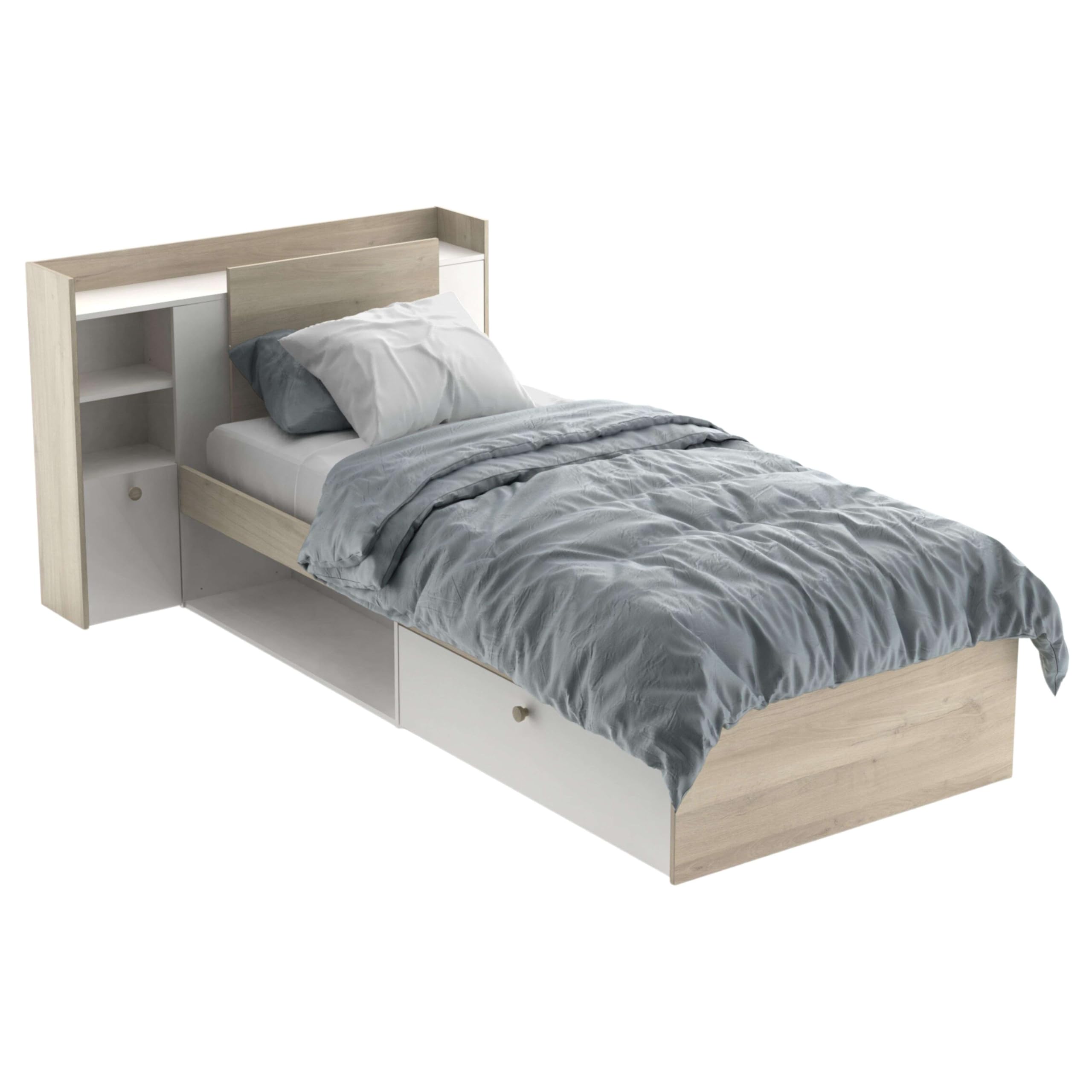 Miroytengo Cama Juvenil Life con Cabecero Color Roble Kronberg Y Blanco 90x190-​200 cm