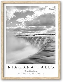 HesenDot 12x16in Niagara Falls Framed Wall Art,Black and White Waterfall Canvas Print,Modern Iconic Nature Photo Poster Wall Decor for Living Room Bedroom Study Home Office Gallery,1 Pack