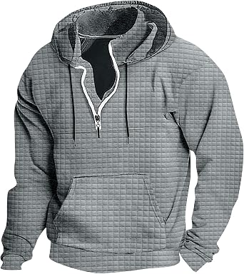 Zip Up Hoodie for Men Casual Stand Collar Button Pullover Waffle Sweatshirts Heavyweight 1/4 Zip Drawstring Shirt