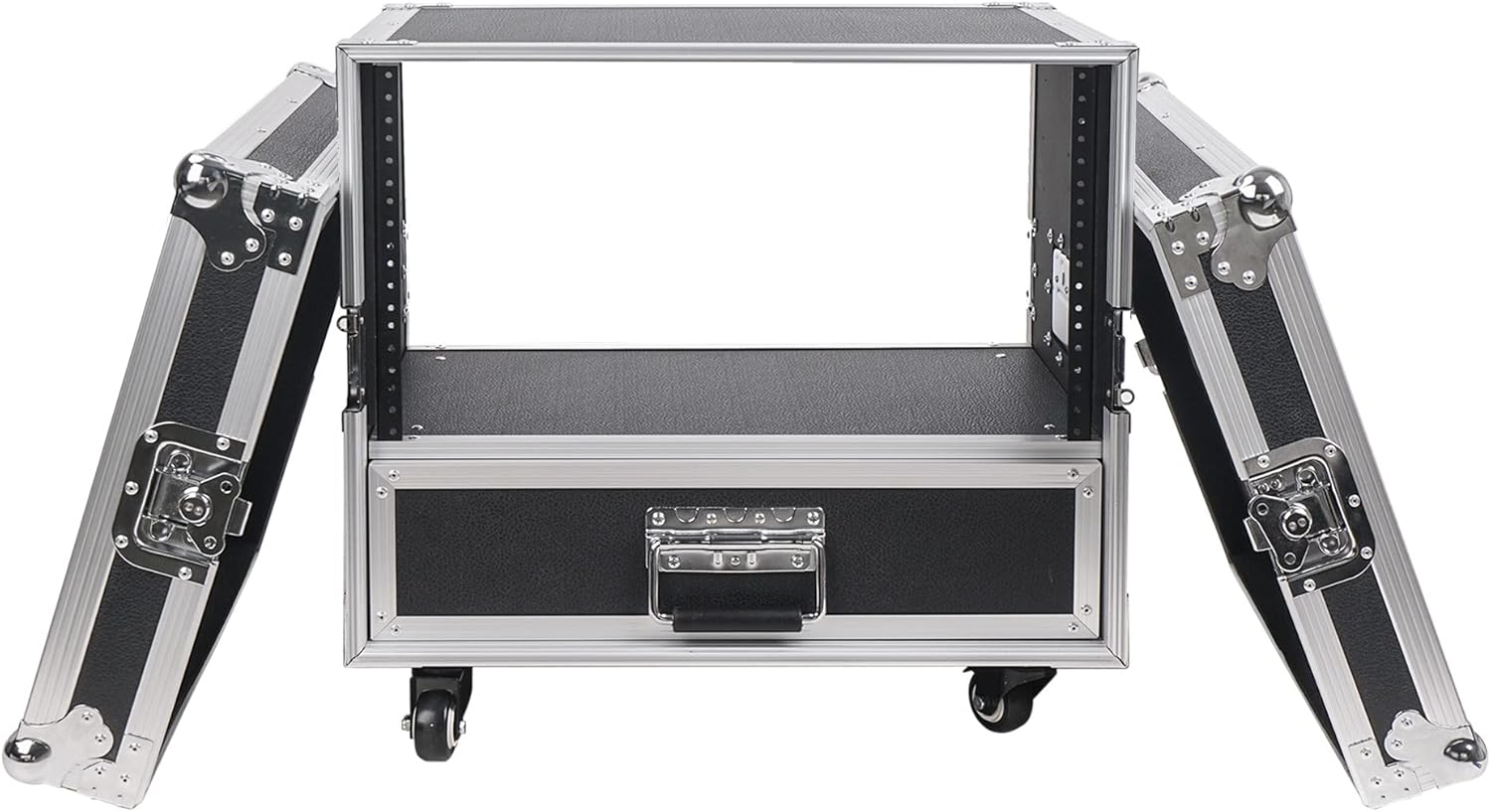 Sound Town 6U Rack Case with 2U Rack Drawer, Casters, for 19" Amps, Mixers, Microphone Receivers (STRC-6U2DR)