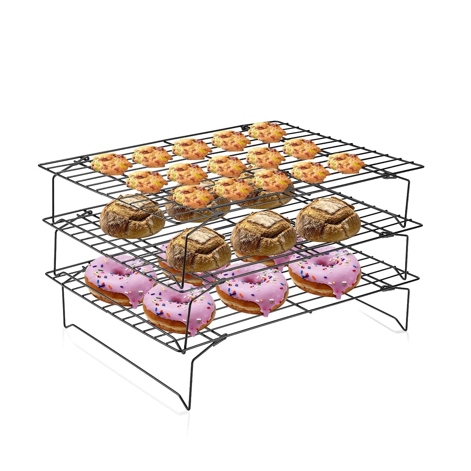 Ejoyous Cooling Racks For Baking, 3 Tier Stackable Nonstick Carbon Steel Baking Cooling Grill Tray Baking Rack Stacker For Biscuit Cake Bread, Oven Rack Large With No Artificial Coatings