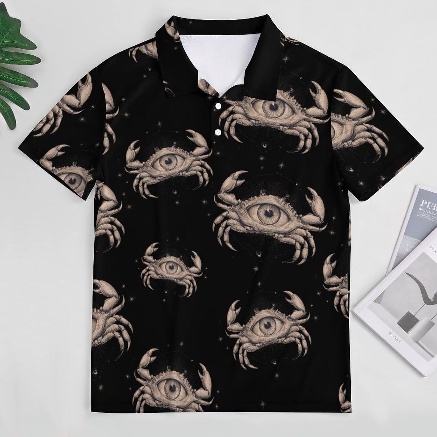 Crab Eye Cancer Constellation Golf Polo Shirts for Men Casual T Shirts 5X-Large