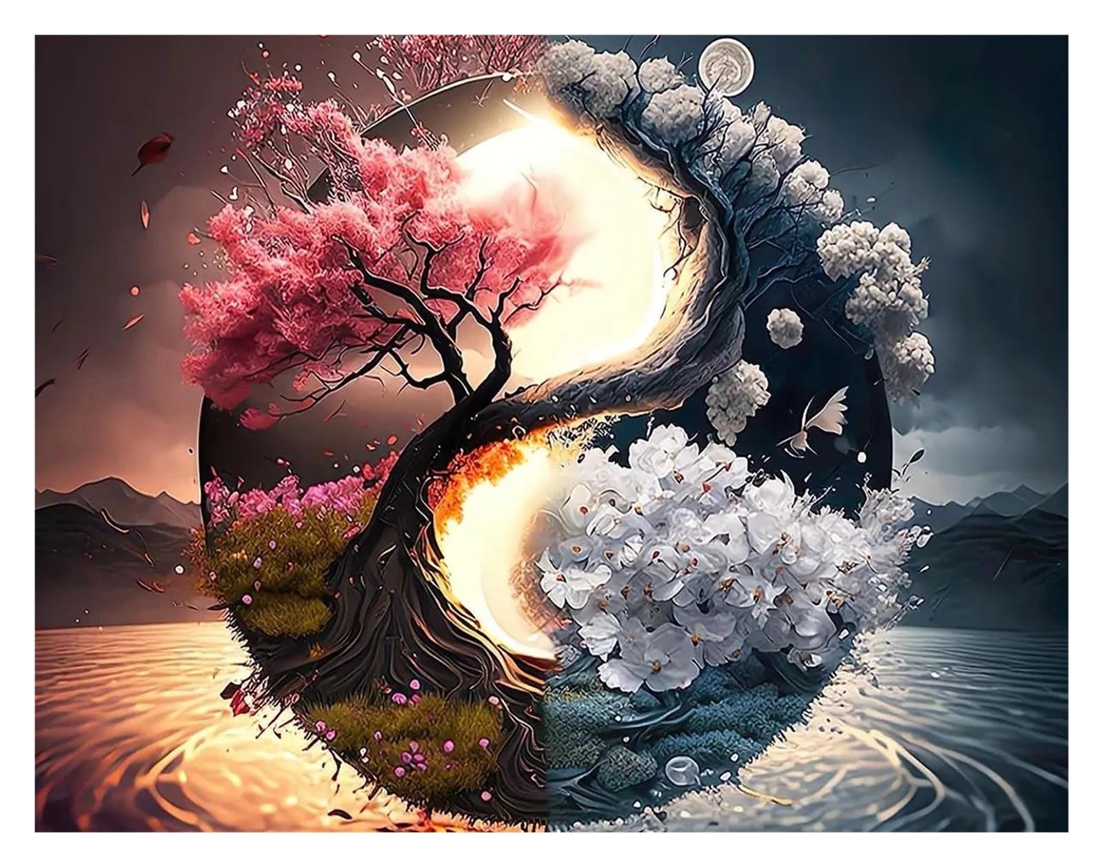 Affiche Yin et Yang rétro : impression sur toile déco murale maison 50x70